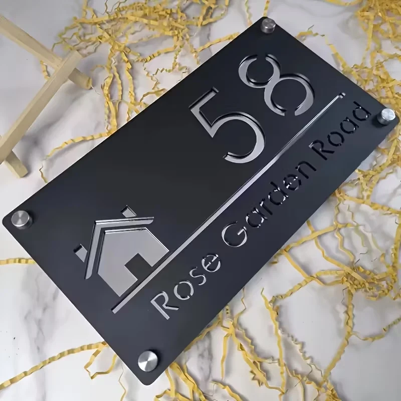 1pc Custom Number&Text Cute House Acrylic Double Layer House Number Sign,Address Door Number,Home Apartment Mailbox Decor