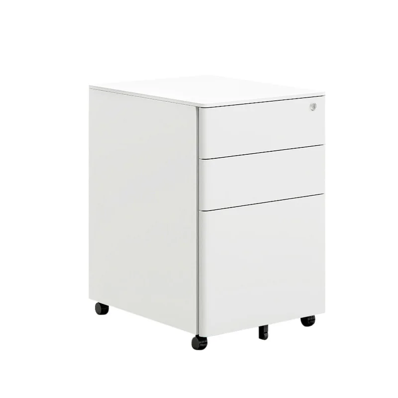 

White Metal File Cabinet with round Arc Sliding Three Drawers for Office And Home Use，office organizer