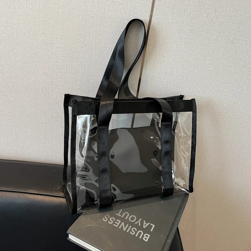 حقائب يد بسحاب ذات ألوان سادة من مادة PVC شفافة ذات سعة كبيرة للنساء 2026 حقيبة عالية الجودة للأم والابن #4