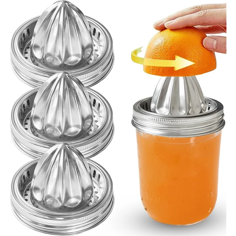 ABAE-tapa para exprimidor de tarro Mason con manivela, exprimidor Manual de jugo de cítricos de acero inoxidable 304, 3 uds. Para tarro de boca ancha de 86Mm