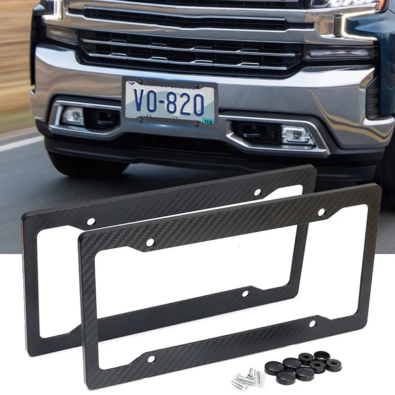 

Carbon Fiber Patterned License Plate Holder With Standard Screw Kit For License Plate Frame Protection Parts