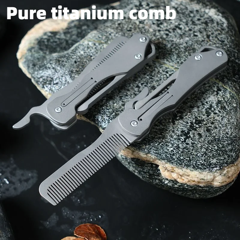 Pure Titanium Comb Portable Comb Household Anti-static Metal Folding Comb Women's Universal Long Hair Men's Mini EDC Tools