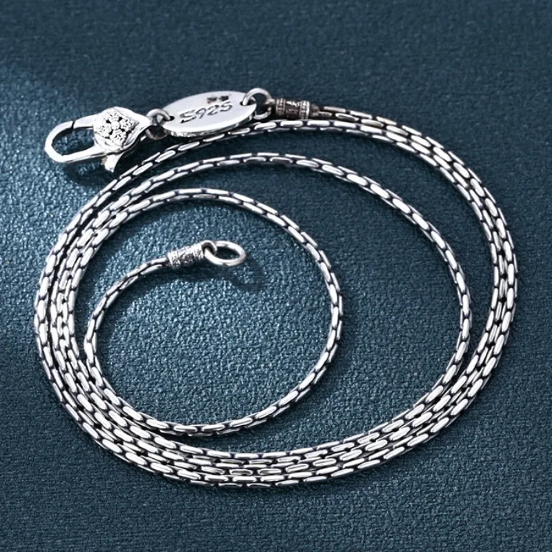 

Real Solid 925 Sterling Silver Chain Men Women Lucky Gift 1.5mm Mantra Square Link Snake Necklace 8-12g/50-65cm