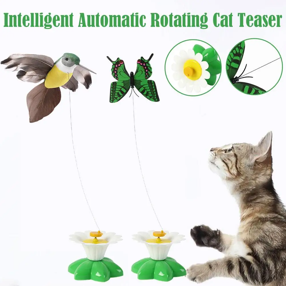 Cat Toys For Indoor Cats Cat Wand Toy Cat Gifts 360 Rotating Auto Interactive Cat Toy Battery Bird Butterfly Dancing Playing Toy