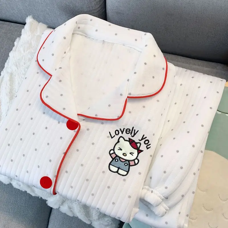 

Sanrio Sleepwear for Women Autumn and Winter Hello Kitty Air Cotton New Warm and Thick Long Sleeved Long Pants Home Clothes