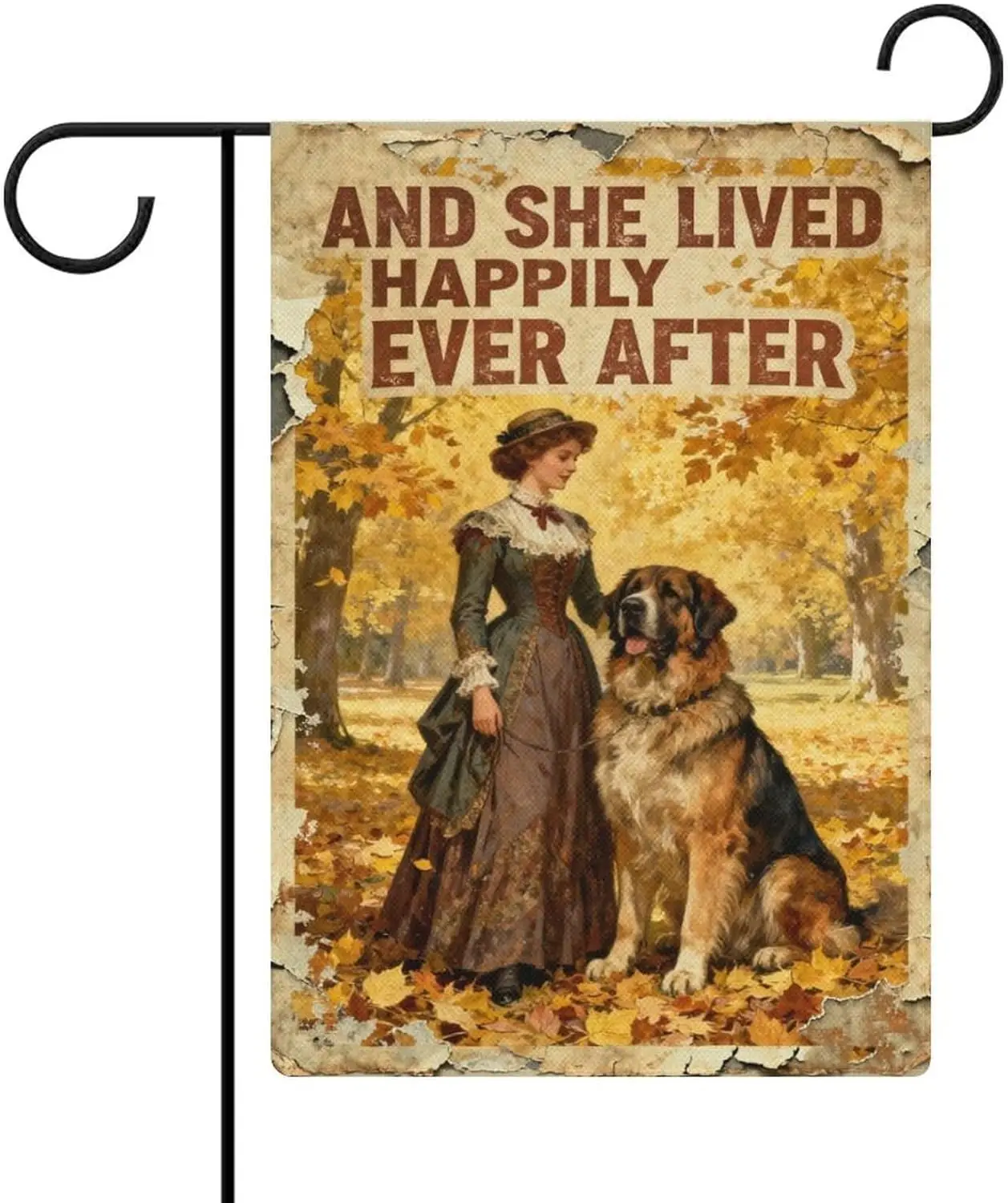 Garden Flag “Dog And She Lived Happily Ever After” Double Sided 12x18 In Burlap Seasonal Yard Decoration for Outside Porch ZZM