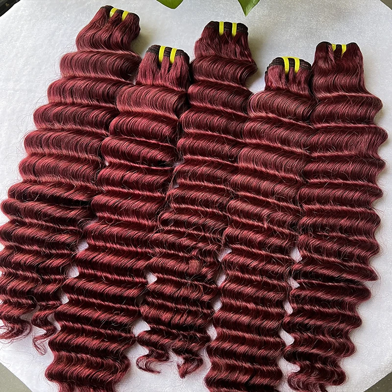 #99J Burgundy Colored Deep Wave Bundles 100% Raw Virgin Human Hair Extensions Vietnamese Hair Weave For Women Wine Red Bundles