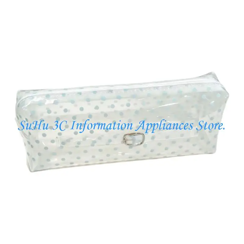  Rectangular Clear Pen Pouchs for School Desk Storage, Dotted PVC Zip Pencil Case for Daily Pen and Stationeries Tools