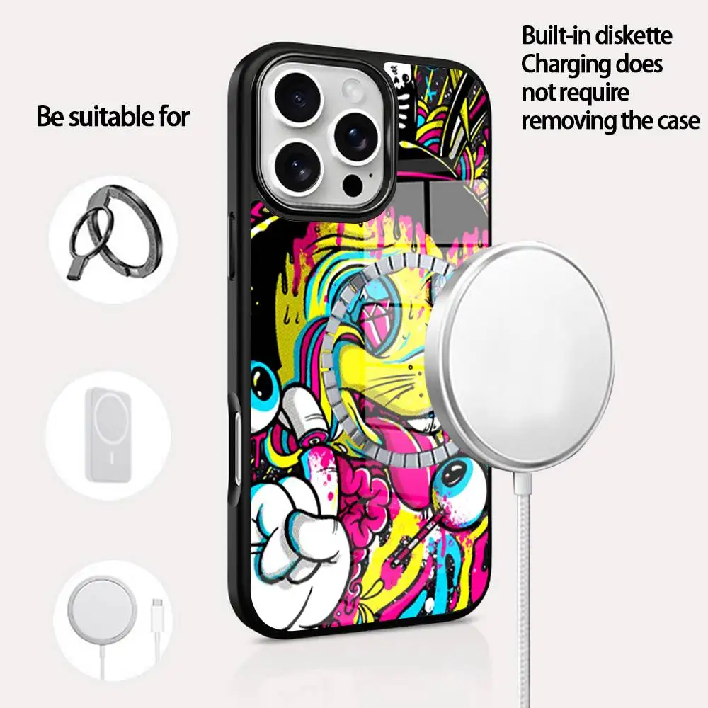 

Colourful Psychedelic Trippy Art Phone Case For IPhone 16 15 14 13 12 11 Pro Max Plus Mini Magsafe Mirror Wireless Magnetic Cov