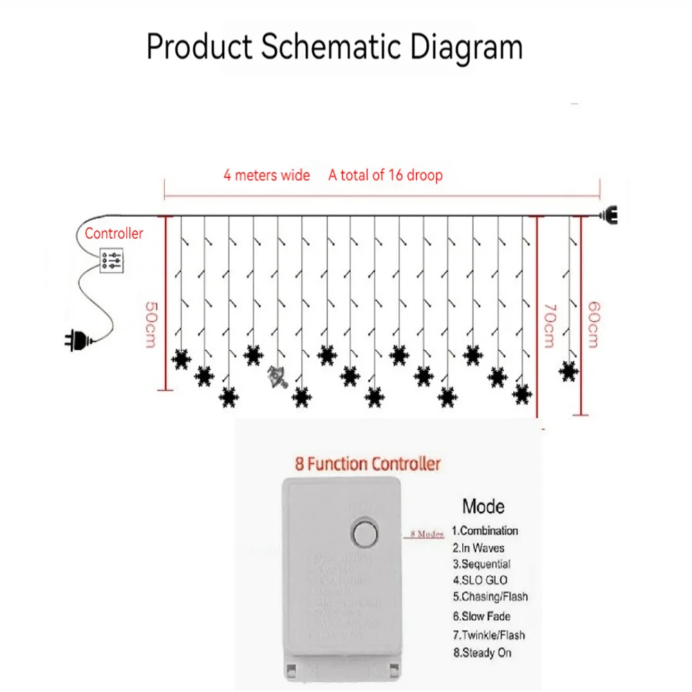 عيد الميلاد LED ندفة الثلج الستار ، جليد ، الجنية سلسلة أضواء ، في الهواء الطلق جارلاند ، حفلة منزلية ، حديقة ، السنة الجديدة الديكور ، 4 متر