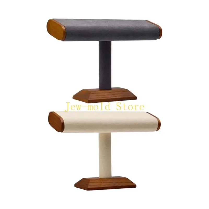 

C71B Minimalist Jewelry Display Stand Walnut Structure With Soft Velvets Surfaces Space Saving Showcase Rack