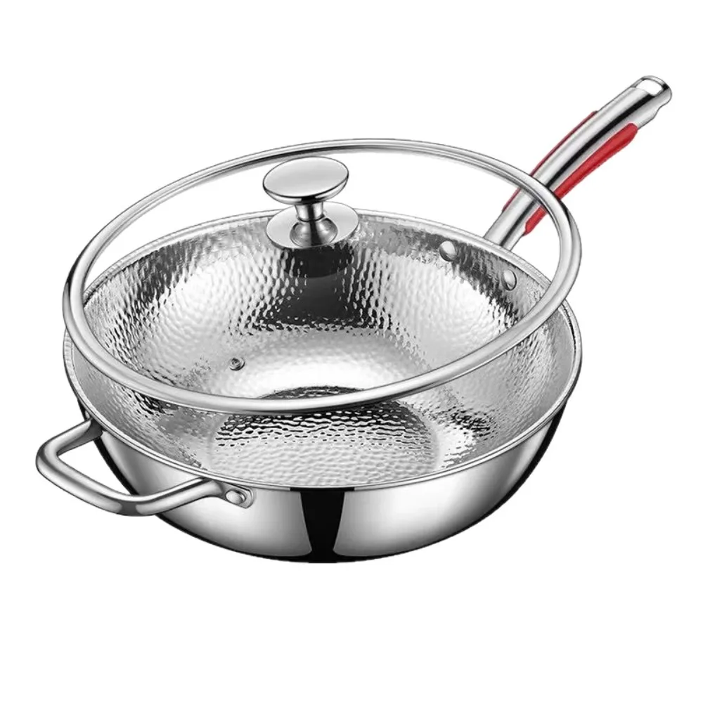 

Stainless Steel Frying Pan With Lid Nonstick Fish Scale Hammer Pattern Household Steak Frying Pan Easy to Clean for Home Kitchen