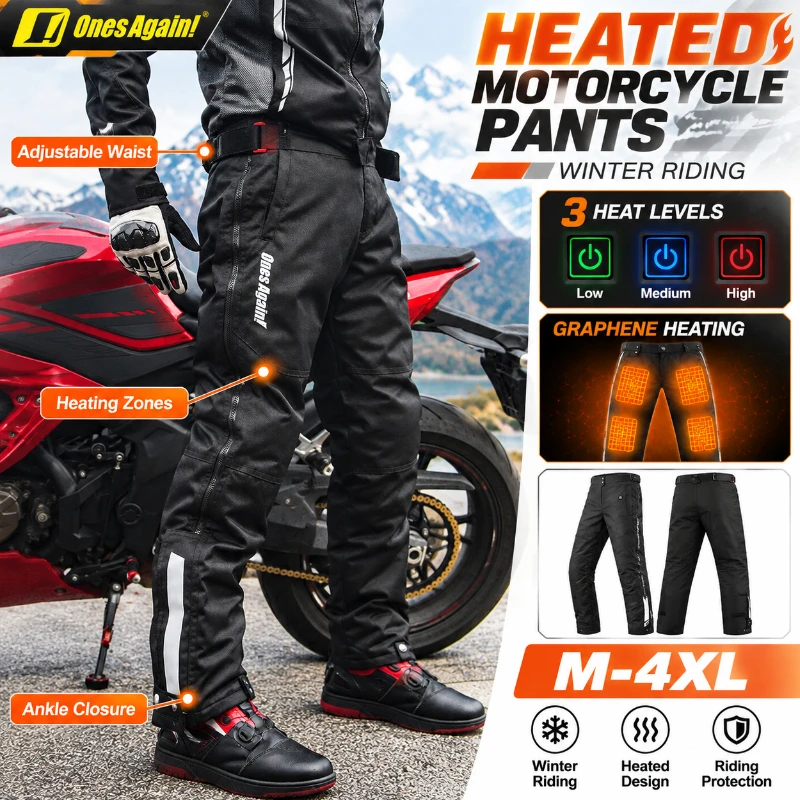 Heated Motorcycle Pants Winter Warm Riding Trousers 3 Level Heating Quick Release Motorbike Touring Pants for Men