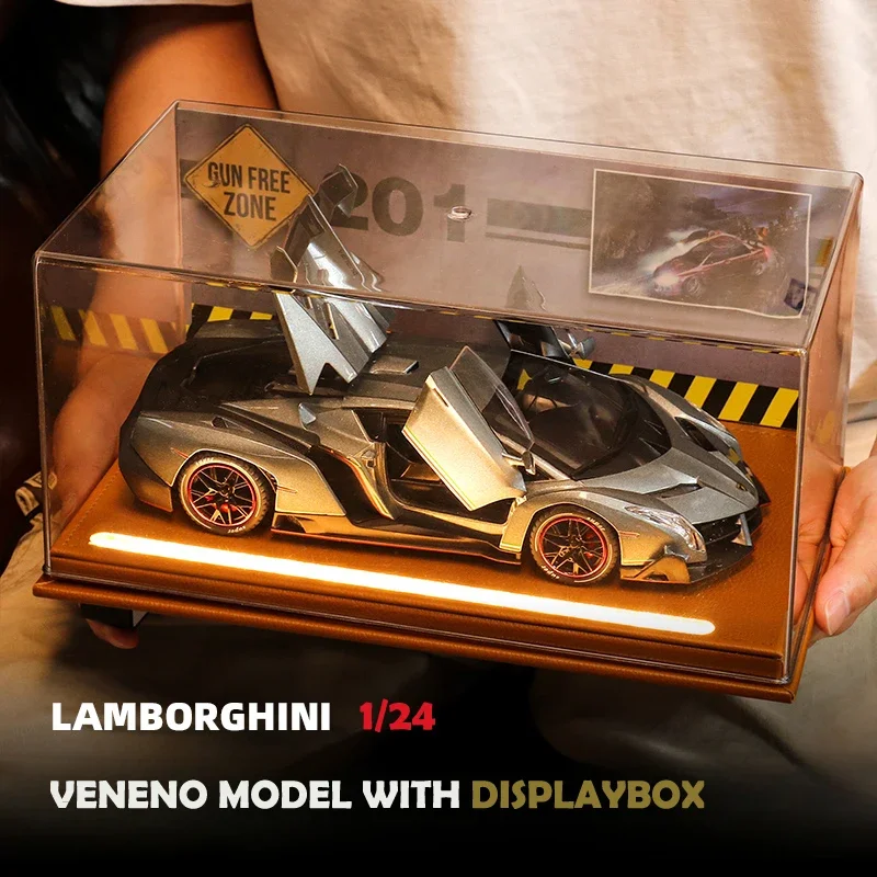 Simulation 1/24 Lambor Veneno Supercar Model With Display Box Collection Miniature Voiture Home Decor Boy Toy Vehicle Gift