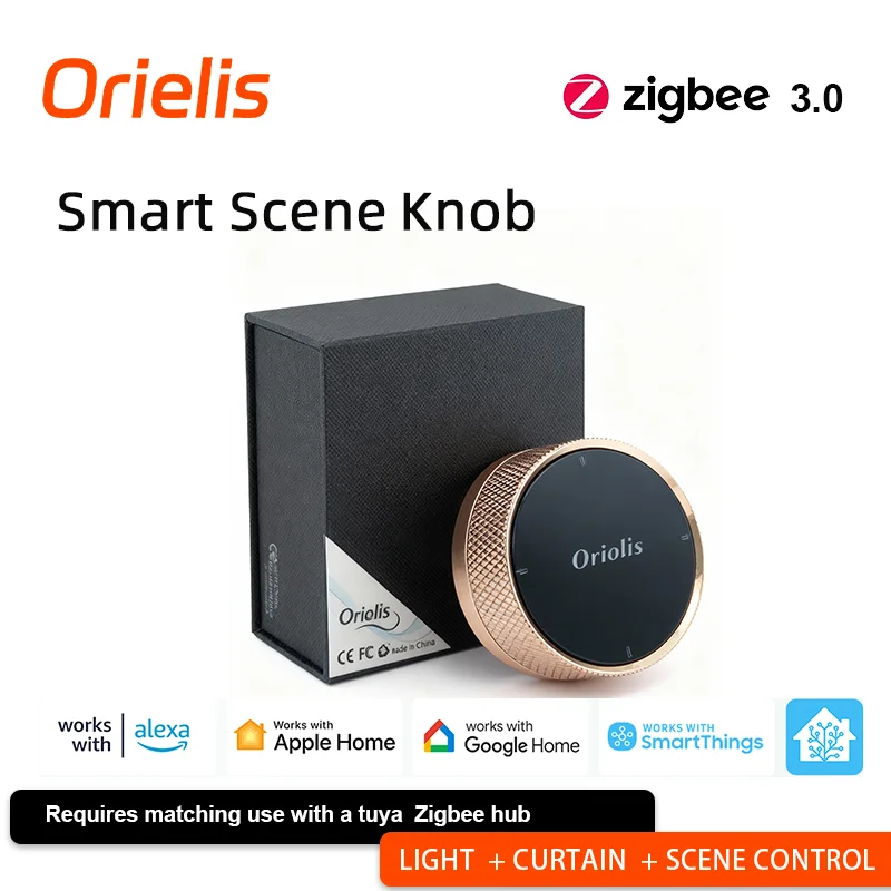 ORIELIS Tuya Zigbee Smart Scene Knob Controller - Multi-Device Control, Mode Switch, Works with Zigbee Hub V2