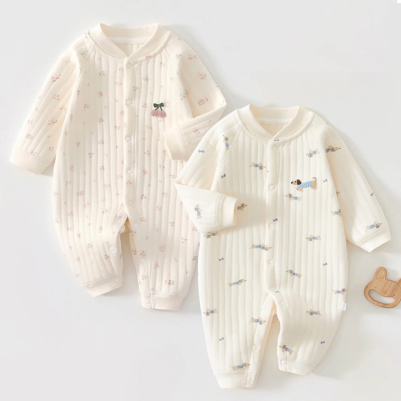 Autumn Winter Baby Jumpsuit Thicken Cotton One-piece Suit Newborn Romper Crawling Clothes 0-2Year Infant Warm Outerwear Bodysuit