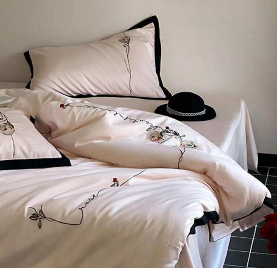 Romantic sweet embroidery pastoral rose bedding set,full queen king elegant double home textile bed sheet pillowcase quilt cover