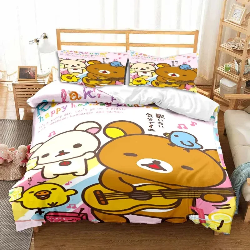 Cartoon Rilakkuma Bear Bedding Set Duvet Cover Bed Set Quilt Cover Pillowcase Comforter king Queen Size Boys Adult Bedding Set