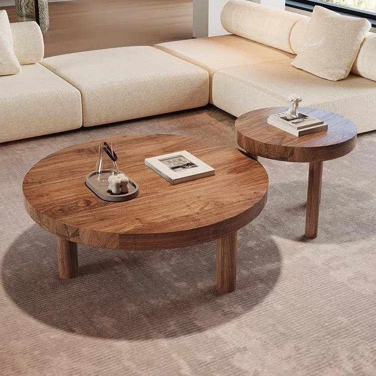 Wabi-sabi retro log coffee table simple wooden guest small tea table household living room bay window round kung fu tea table