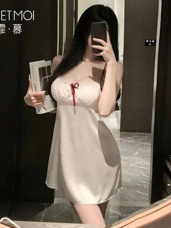 Feimu Süße Duftende Blume Brust Kissen Strap V-ausschnitt Sexy Simulation Seide Schlafen Sexy Kleid Elegante Süße Mini Kleid U8TJ