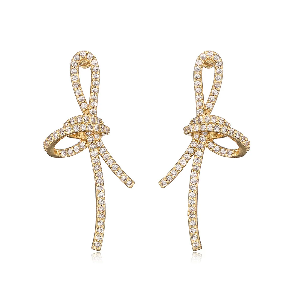 

Earrings for women, plated with 18k gold, pink crystal zirconia bow, trendy and fashionable jewelry, as gifts for couples