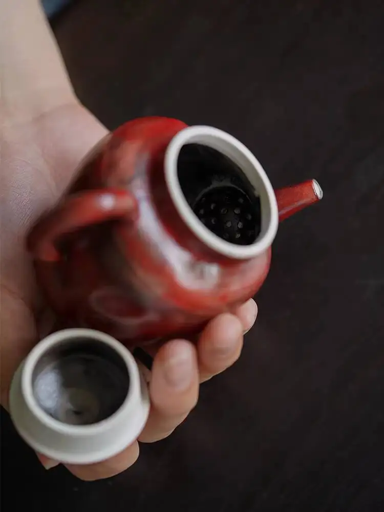 Hawthorn Red Wabi-Sabi Style Teapot For Home Use, Tea-Water Separation Filter, Brewing Pot, Kung Fu Tea Set, Coarse Pottery Pot