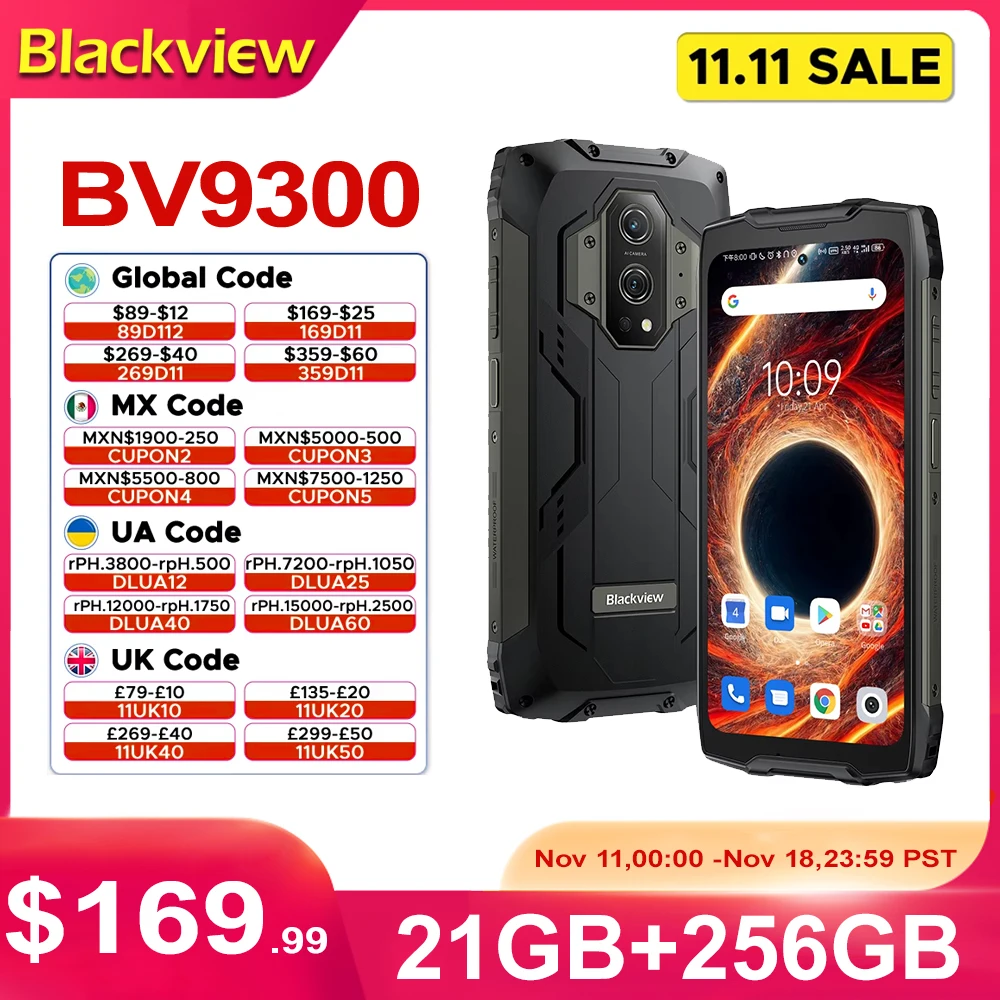 BLACKVIEW BV9300 12GB 256GB Helio G99 Smartphone 120Hz 2.3K Display 15080mAh Mobile Phone 50MP NFC Laser Measure Cellphones