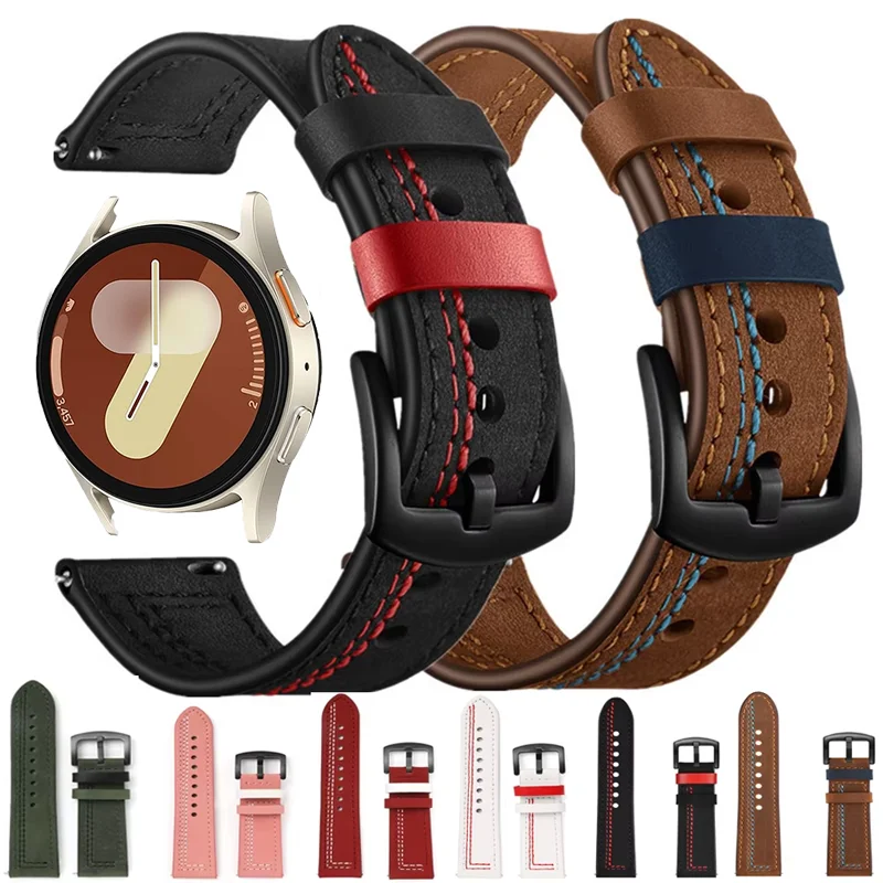 Correa de cuero de 20mm y 22mm para Samsung Galaxy watch 6 5 pro/4 6 classic/3 Active 2 pulsera Retro huawei gt 2-2e-3-3 pro