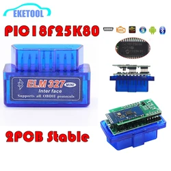 PIC18F25K80 ELM327 Bluetooth V1.5 Super MINI Satble 2PCB Leitor de código de placa ELM 327 funciona Android suporta todos os protocolos OBD2