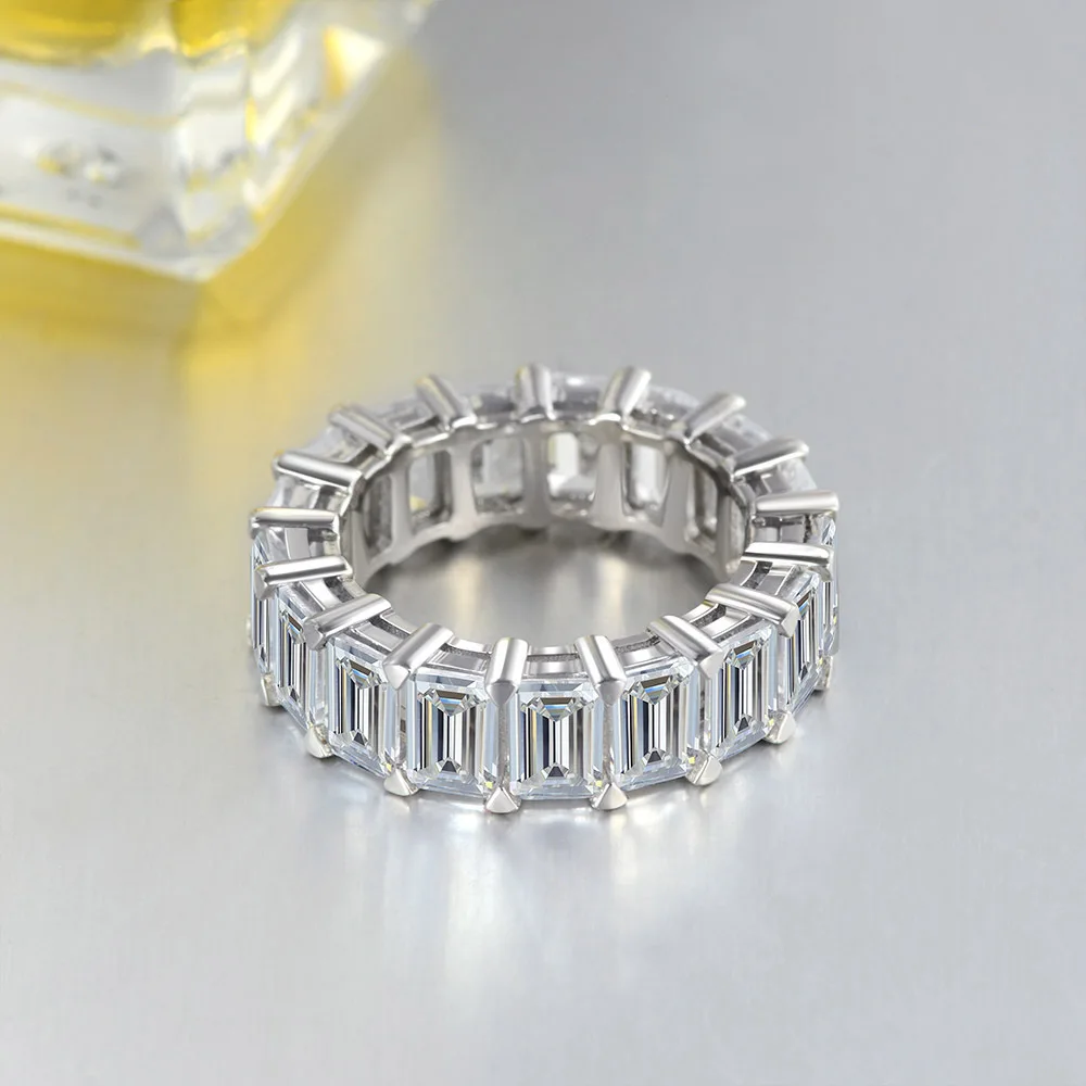 OEVAS Full 3*5mm High Carbon Diamond Wedding Rings For Women Top Quality 100% 925 Sterling Silver Sparkling Party Fine  Jewelry