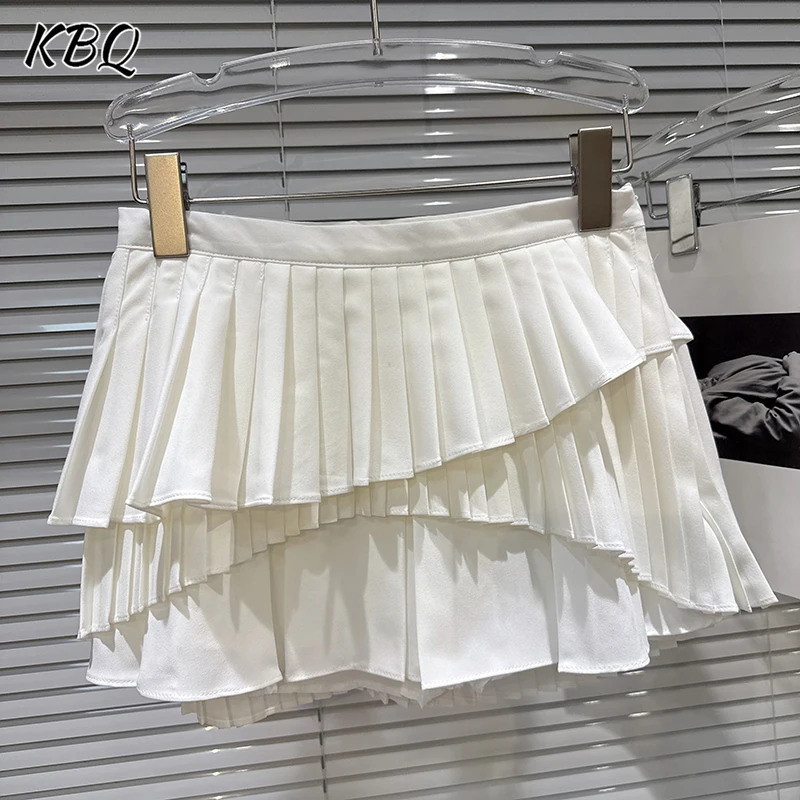 

KBQ Design Sense Solid Spliced Folds Irregular Hem Skirts for Women High Waist Temperament Skirt Female Fashion Style Summer New