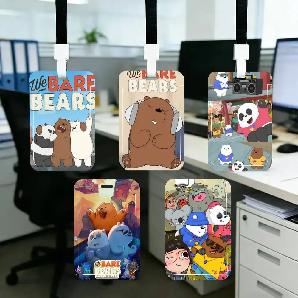 Porta Tarjetas de Identificación de Anime We-We Bare Bears con Correa para el Cuello, Colgante, Porta Credenciales, Llavero, Estuche para Credenciales de Trabajo, Regalo