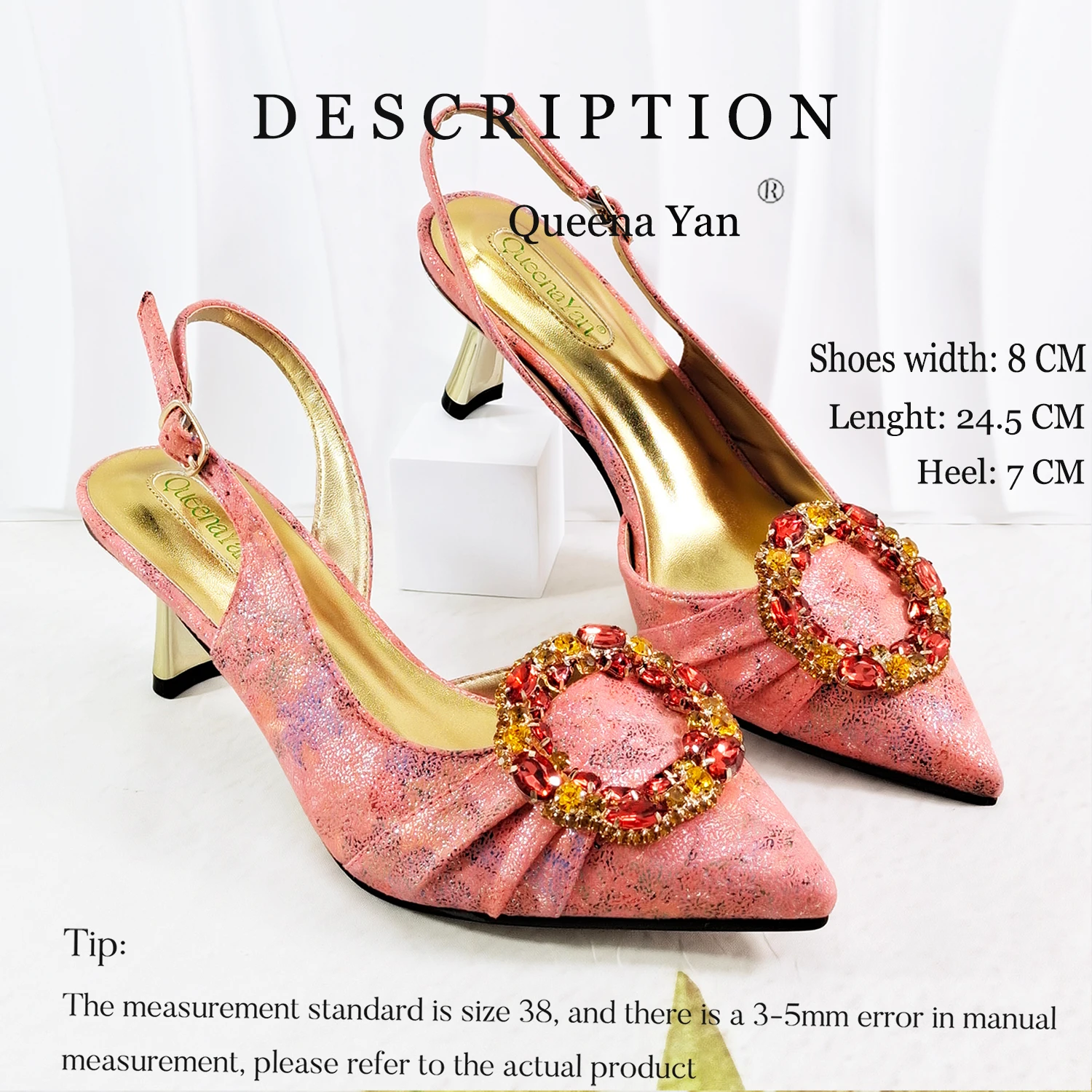 Shimmer Rhinestone Round Buckle Slingback Heels Rhinestone Ring Handle Evening Clutch Women Wedding Prom Matching Shoe Purse Set view 5