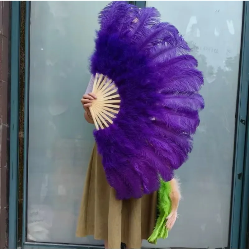 Natural Ostrich Feather Flapper Folding Fan with Soft Smooth Turkey Feathers for Dance Neat Flexible Accessory for Decorations