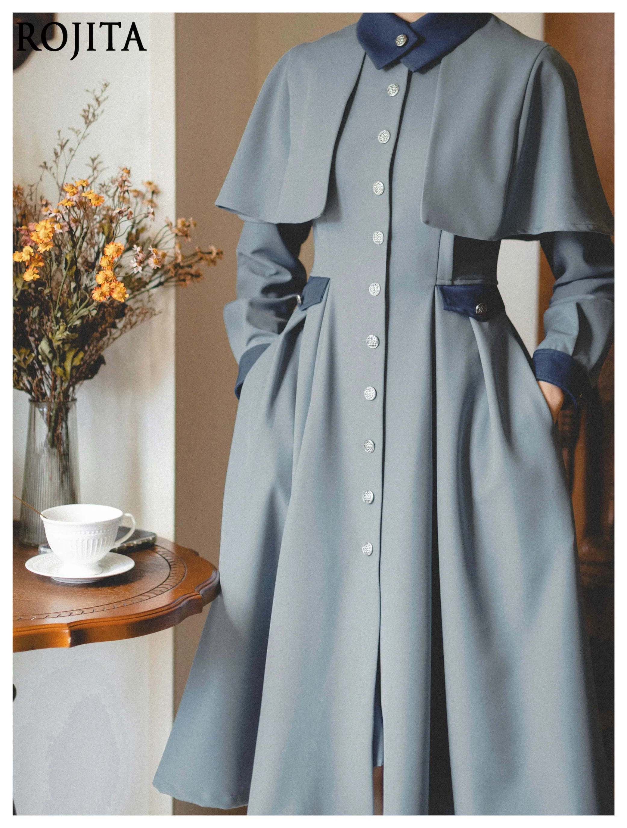 

Elegant Retro Classic Coat Lolita Elegant Detachable Patchwork Full-Open Slim Dress Coats and Jackets Women Autumn Winter