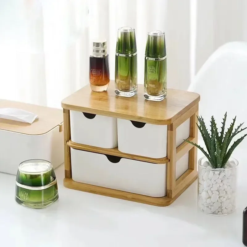 Multi-Layer Bamboo Fiber Desktop Storage Rack ลิ้นชักสไตล์เครื่องสําอางค์บ้านย่อยสลายได้ไม้ไผ่และไม้กล่องเก็บตกแต่ง