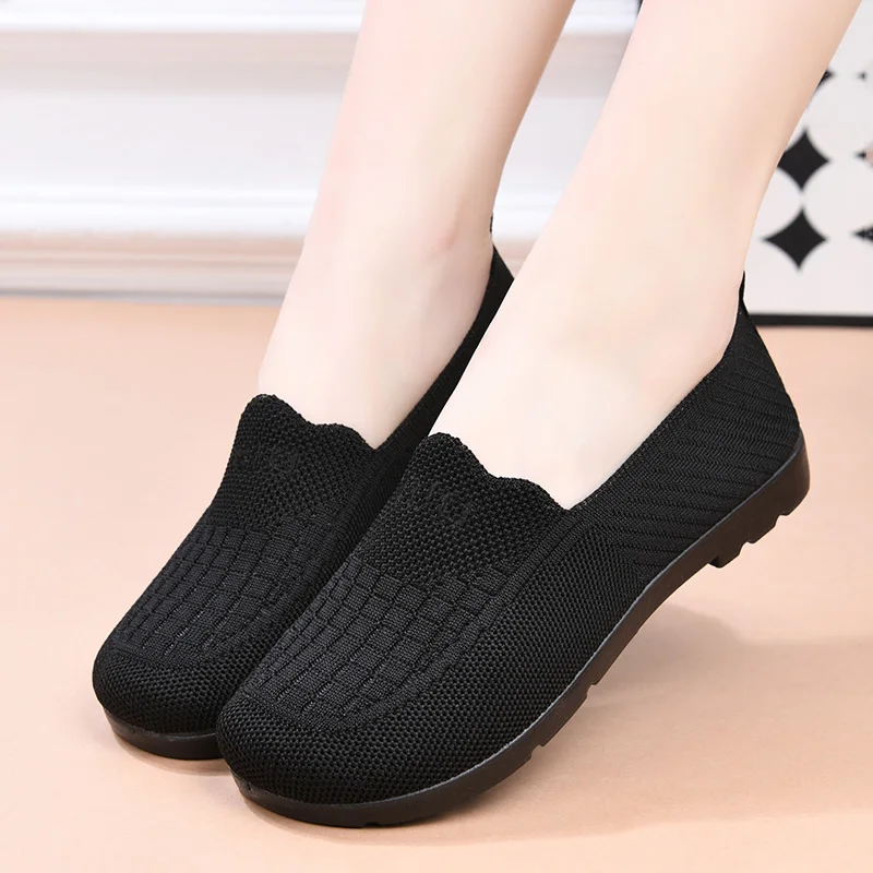 منقوشة أحذية مسطحة للنساء صيف جديد حقيقي شبكة تنفس منتصف العمر وكبار السن عادية عدم الانزلاق لينة سوليد حذاء للأمهات #5