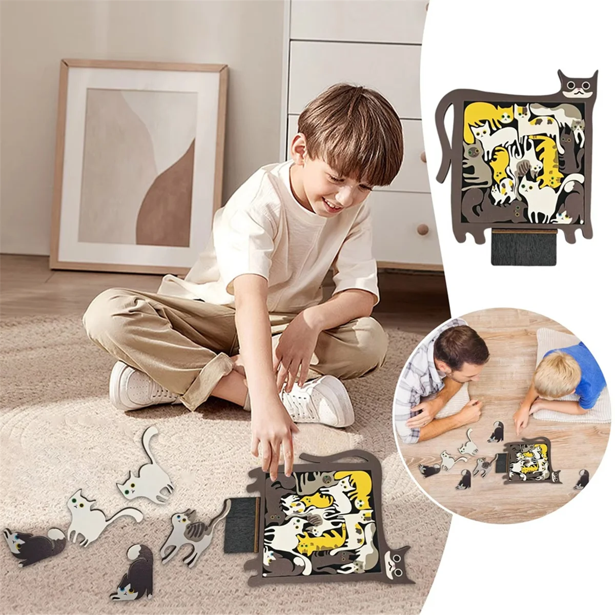 SEMOIC Pocket Travel Games for Car Road Airplane Activities Birthday Games Wooden Cat Puzzle Game