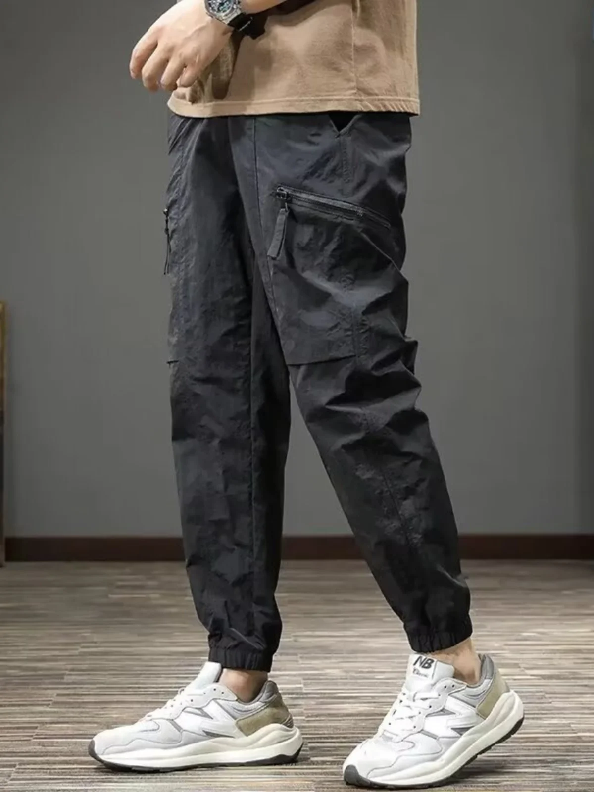 

Men's Slim Fit Cargo Pants Quick Dry Summer Thin Waist Pants Multi Pockets Casual Workwear Tapered Youth Active Style