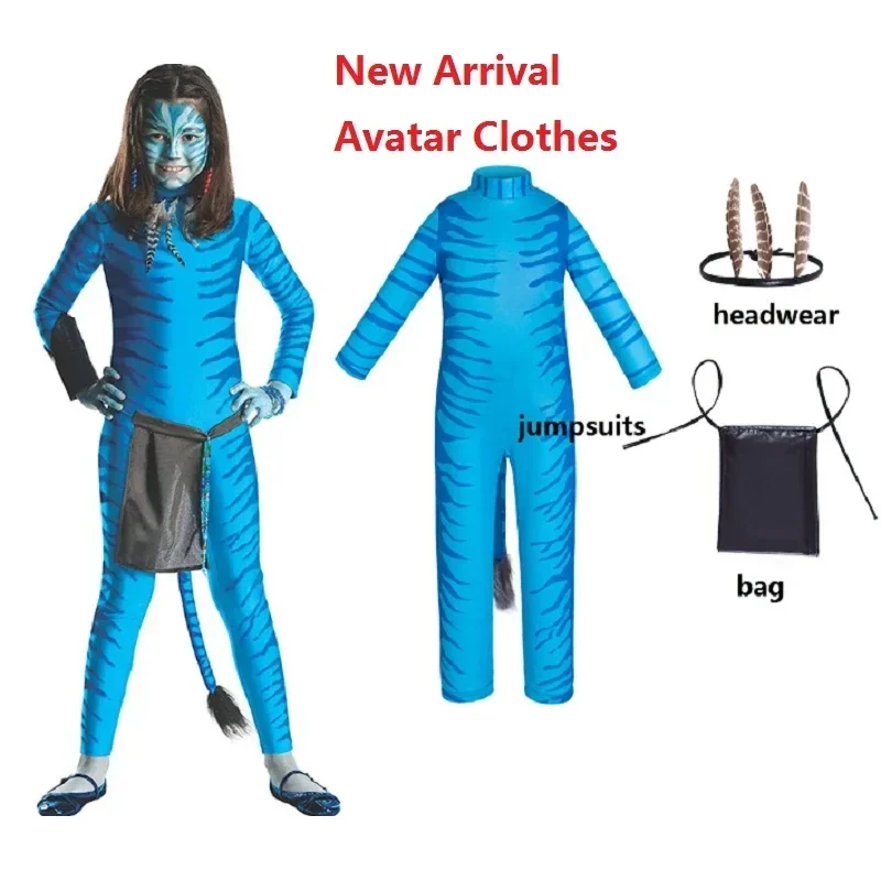 Avatar Cosplay Kostüm Kinder Zentai Bodysuit Held Overalls Bule Alien Monster Halloween Cos Kleidung Kinder Junge Mädchen Party Kostüm