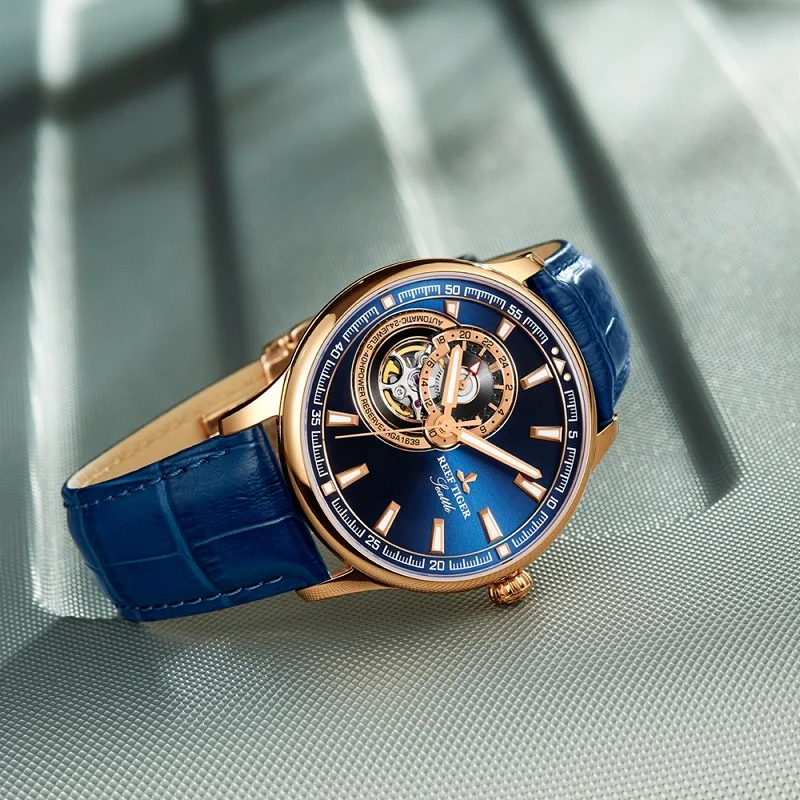Reef Tiger/rt For Mens Watch Tourbillon Wristwatch Male Automatic Mechanical Skeleton Hollow Transparent Dial Relogio Masculino