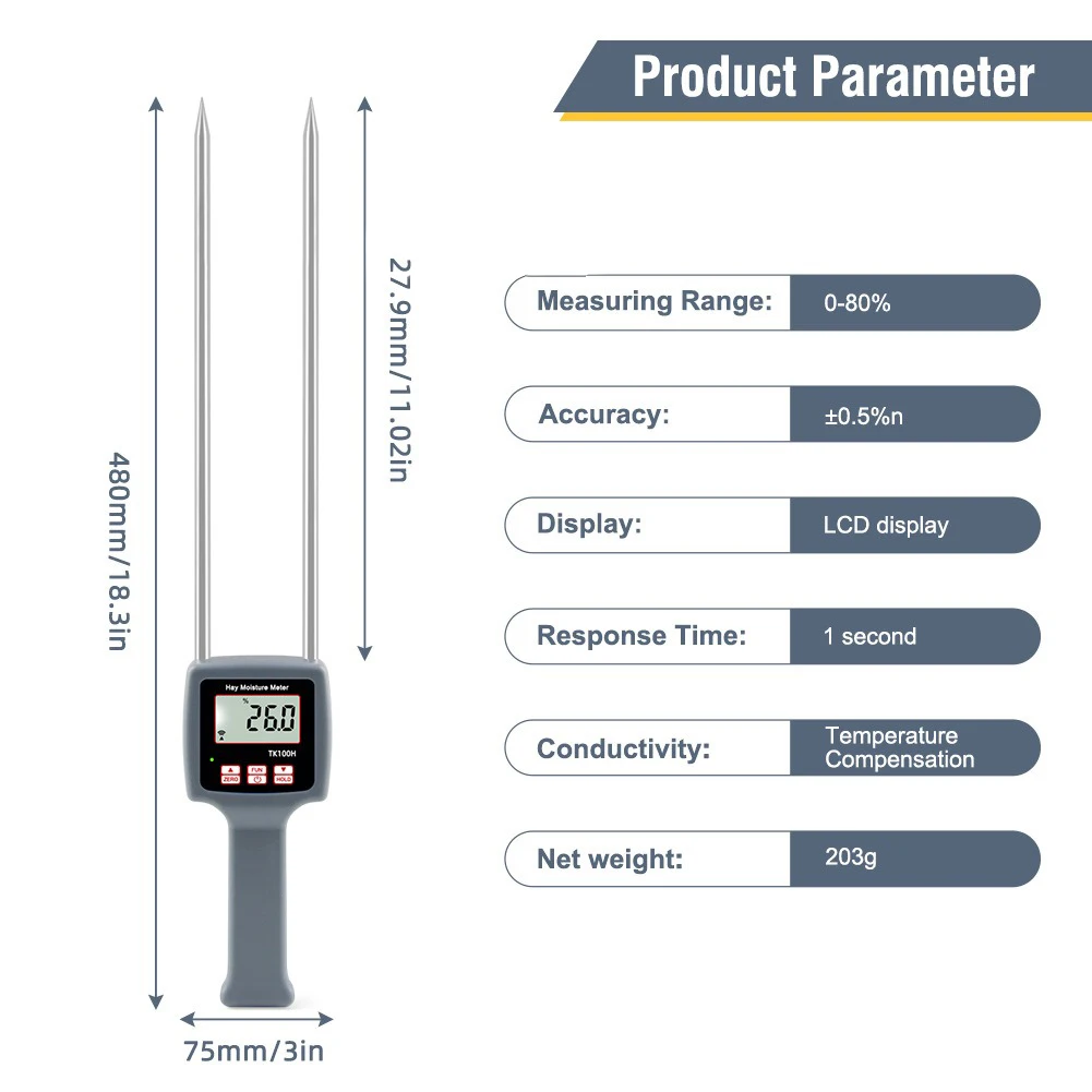 Digital Hay Moisture Tester Portable Hay Moisture Meter Storage Management Easy To Use Manual Turn Off Prevents Spoilage