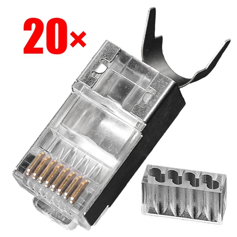 ABCA-20Pcs CAT7 المعادن محمية RJ45 موصل إيثرنت كابل التوصيل CAT 7 محمية RJ45 موصل