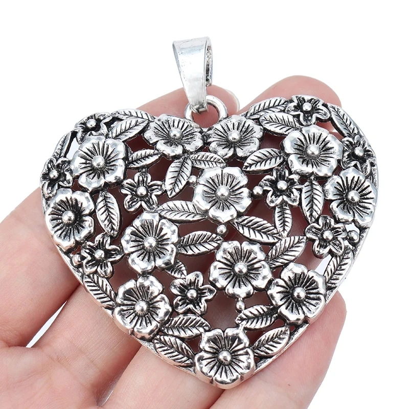 3PCS Large Bohemian Hammered Broken Heart Charms Filigree Pendants Fashion Accessories For DIY Necklace Jewelry Making