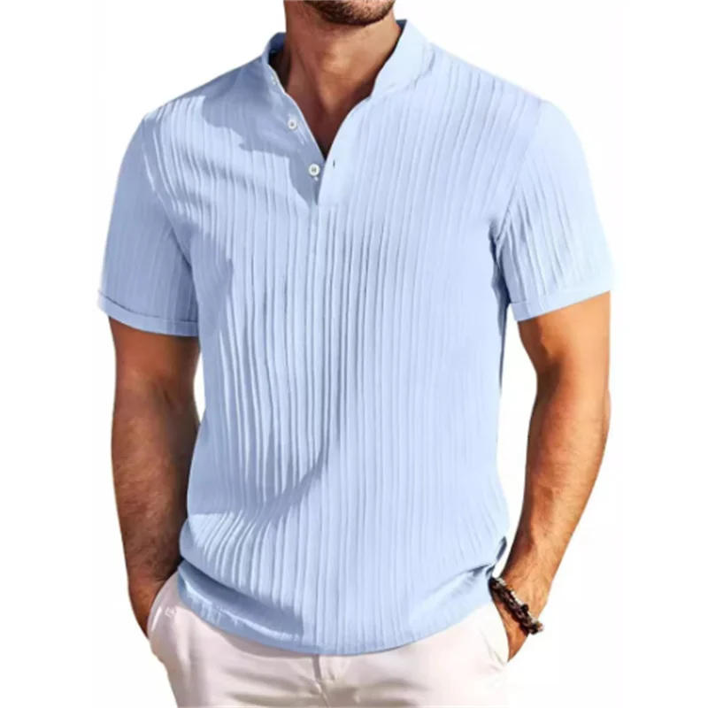 2025 Summer New Men's quick-drying Shirts Striped Jacquard Shirt Breathable Casual Comfortable Stylish Casual Short-Sleeved Top image 6