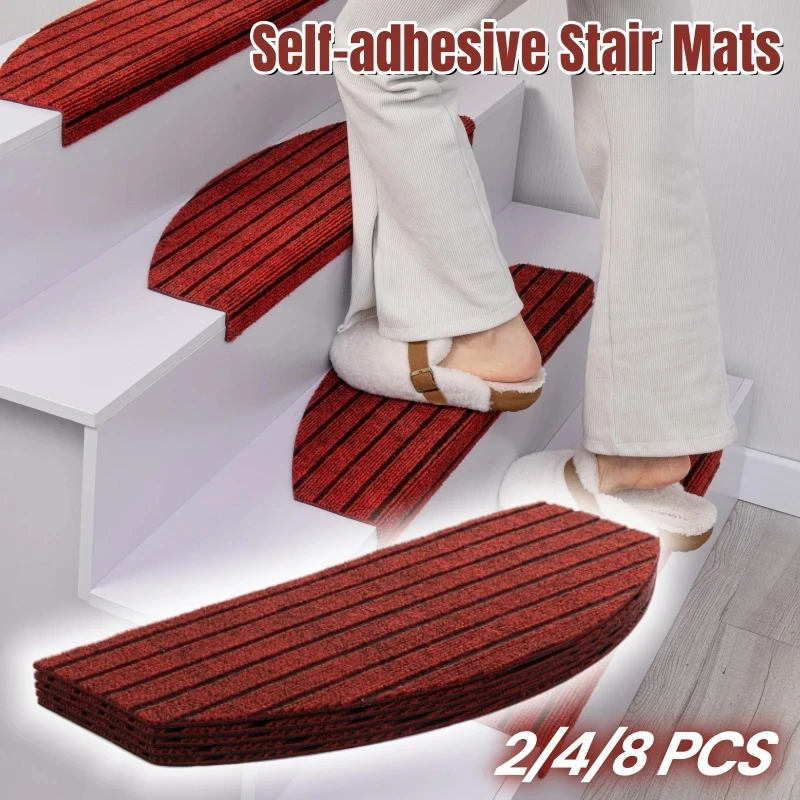Non Slip Stair Carpet Self Adhesive Stair Mats Modern Striped Step Rugs Removable Floor Protection Pads for Home Indoor Decor