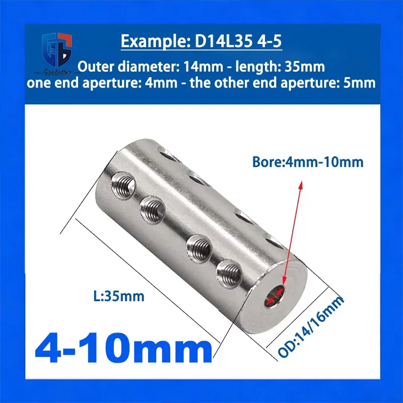 1Pc Bore 4/5/6/6.35/7/8/10mm 45# Steel Reducing Rigid Coupling Set Screw Lengthen Type High Torque Motor Shaft Connector L35mm