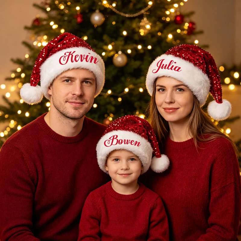 Personalized Christmas Hat Custom Name Santa Hat Christmas party Hat Family Christmas Hat