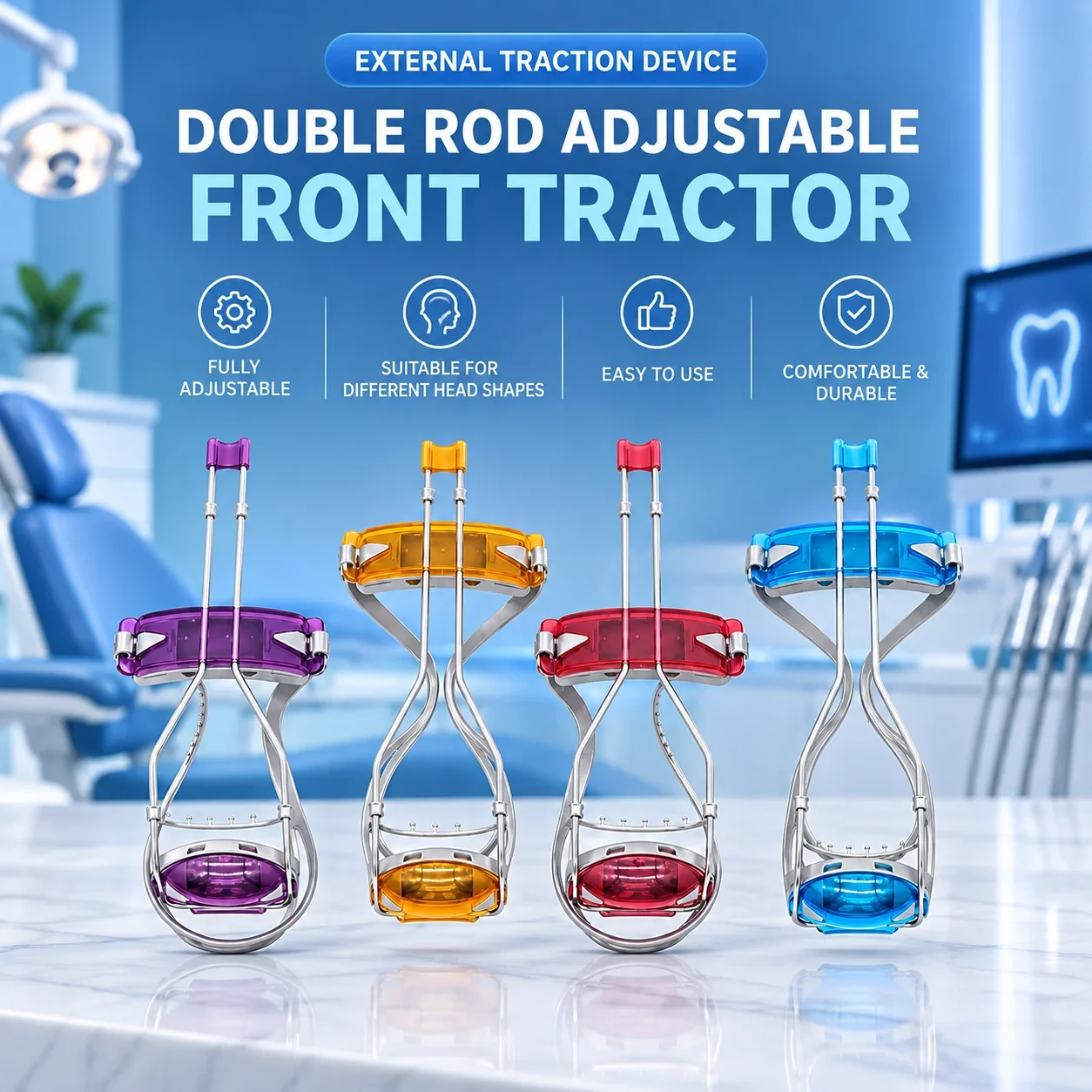 Adjustable Orthodontic Face Mask Headgear with Chin Cup & Facebow, Single/Double Lever Dental Ortho Traction Tool for Clinic view 2