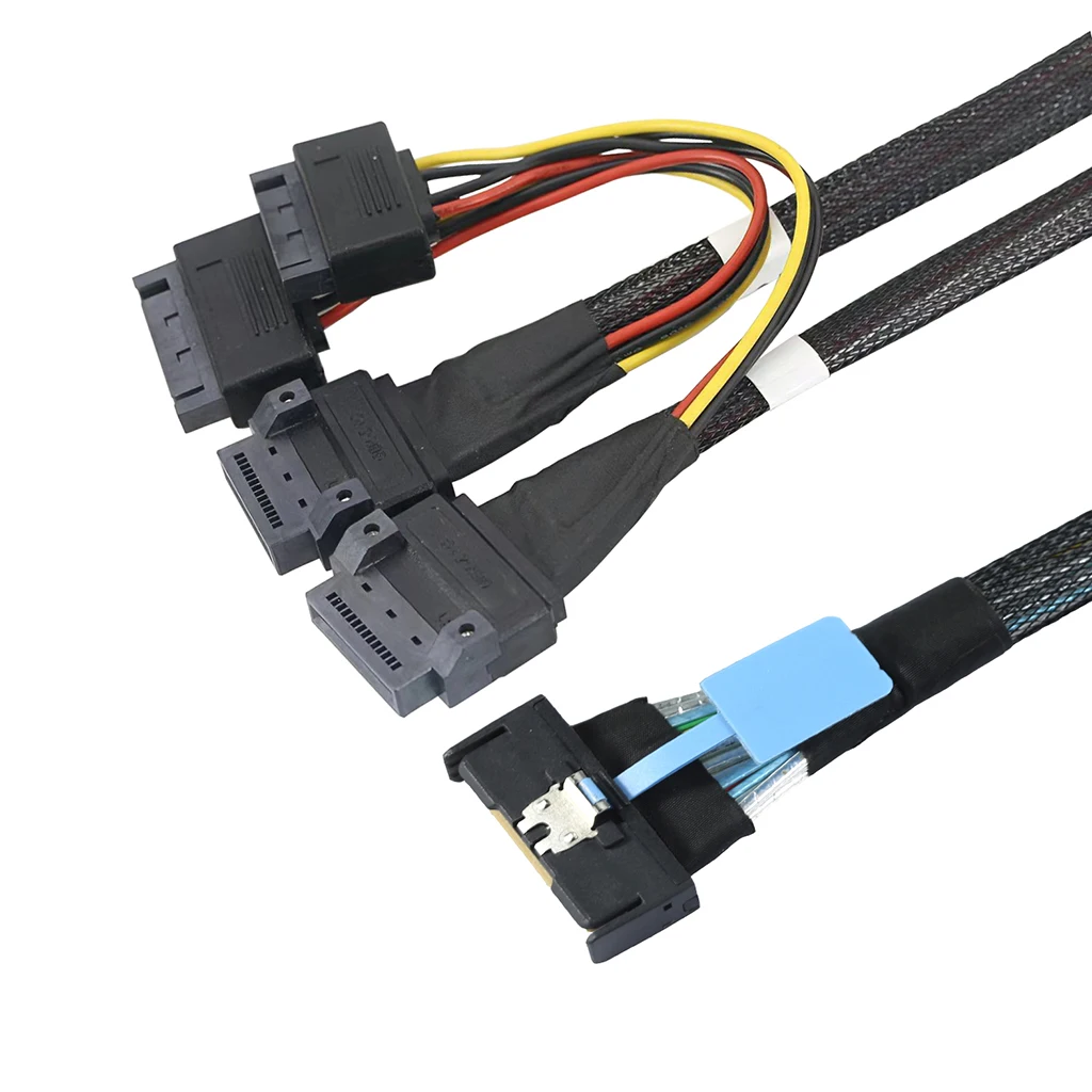 PCIe MCIO 8i 74P to Dual GEN‑Z 1C 56P Female Cable with 15P SATA Power Harness 50cm/80cm for Server NVMe SSD RAID HBA Expansion